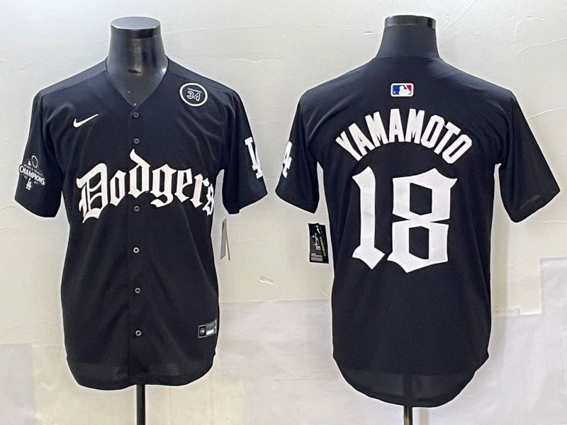 Men 2025 Los Angeles Dodgers #18 Yamamoto Black Seventh generation Joint Name Nike MLB Jersey style 8->los angeles dodgers->MLB Jersey